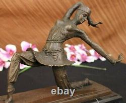 Art Deco Bronze Woman Signed Chiparus Museum Quality On Marble Base Decorative