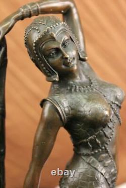 Art Deco Bronze Woman Signed Chiparus Museum Quality On Marble Base Figure Nr