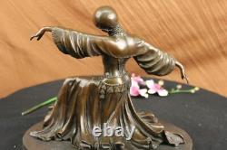 Art Deco Bronze Woman Signed Chiparus Museum Quality On Marble Base Figurine