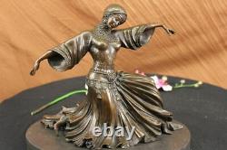 Art Deco Bronze Woman Signed Chiparus Museum Quality On Marble Base Figurine
