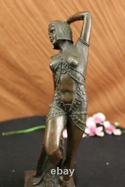 Art Deco Bronze Woman Signed Chiparus Museum Quality On Marble Figure Base Lrg