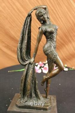 Art Deco Bronze Woman Signed Chiparus Museum Quality On Marble Figurine Base Lrg