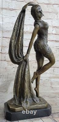 Art Deco Bronze Woman Signed Chiparus Museum Quality on Marble Base
