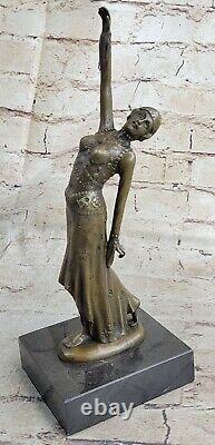 Art Deco Bronze Woman Signed Chiparus Museum Quality on Marble Base Art Sale Nr