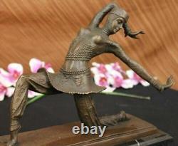 Art Deco Bronze Woman Signed Chiparus Museum Quality on Marble Base Figurine Lrg