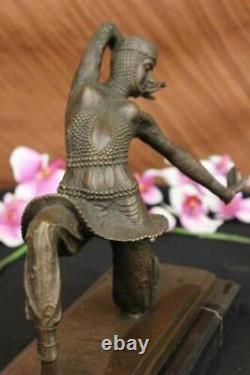 Art Deco Bronze Woman Signed Chiparus Museum Quality on Marble Base Figurine Lrg