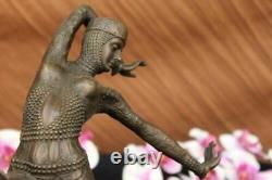 Art Deco Bronze Woman Signed Chiparus Museum Quality on Marble Base Figurine Lrg