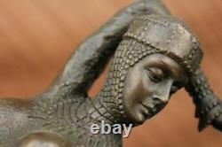 Art Deco Bronze Woman Signed Chiparus Museum Quality on Marble Base Figurine Lrg