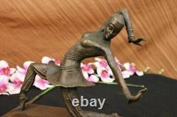 Art Deco Bronze Woman Signed Chiparus Museum Quality on Marble Base Figurine Lrg