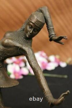 Art Deco Bronze Woman Signed Chiparus Museum Quality on Marble Base Figurine Lrg