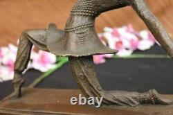 Art Deco Bronze Woman Signed Chiparus Museum Quality on Marble Base Figurine Lrg