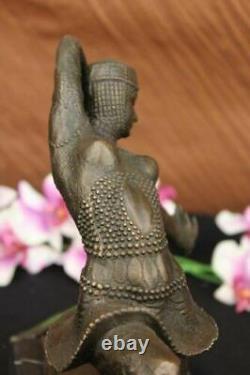 Art Deco Bronze Woman Signed Chiparus Museum Quality on Marble Base Figurine Lrg