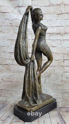 Art Deco Bronze Woman Signed Chiparus Museum Quality on Marble Base Sculpture