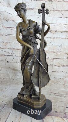Art Deco Bronze and Marble Sculpture of a Lady Playing the Cello, Signed Victorien – On Sale