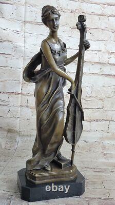 Art Deco Bronze and Marble Sculpture of a Lady Playing the Cello, Signed Victorien – On Sale