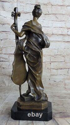 Art Deco Bronze and Marble Sculpture of a Lady Playing the Cello, Signed Victorien – On Sale