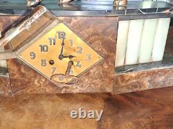 Art Deco Clock with Bronze Panther Signed J. B. Hugues