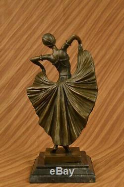 Art Deco Fans Dancer Dancer Signed Bronze Marble Art Sculpture