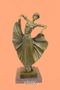 Art Deco Fans Dancer Signed Bronze Art Marble Sculpture Decor Figurine