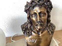 Art Deco Lamp in Signed Bronze by L. Artaud, Opaline and Vintage Marble