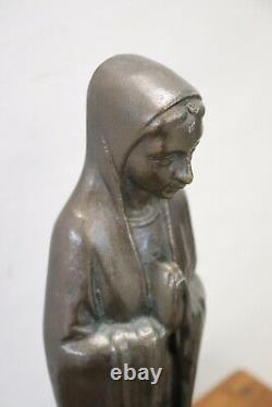 Art Deco Period Bronze Sculpture On Virgin Mary Marble Base