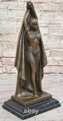 Art Deco Sexy Girl Belly Dancer Signed Bronze Sculpture Cast Marble Base