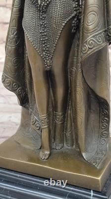Art Deco Sexy Girl Belly Dancer Signed Bronze Sculpture Cast Marble Base