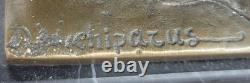 Art Deco Sexy Girl Belly Dancer Signed Bronze Sculpture Cast Marble Base