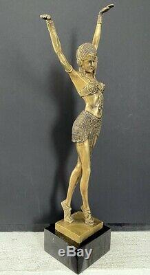 Art Deco Signed Bronzesfigur -tänzerin Chiparus On Marble Base -nachguss