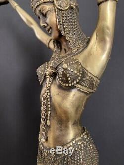 Art Deco Signed Bronzesfigur -tänzerin Chiparus On Marble Base -nachguss