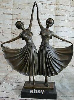 Art Deco Signed Chiparus Dancer Bronze Sculpture Marble Statue Figurine