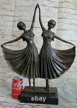 Art Deco Signed Chiparus Dancer Bronze Sculpture Marble Statue Figurine Artwork