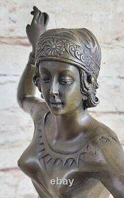 Art Deco Signed Dancer Dancer Bronze Sculpture Marble Base Statue Art