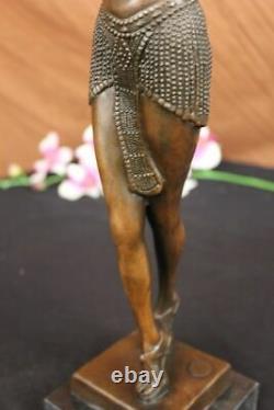 Art Deco Signed Dancer Dancer Bronze Sculpture Marble Statue Figure