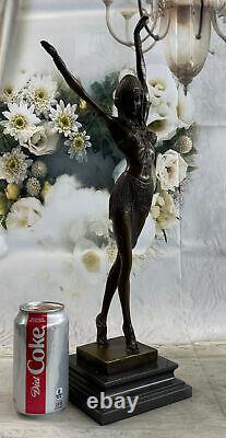 Art Deco Signed Dancer Dancer Bronze Sculpture Marble Statue Figure Figurine