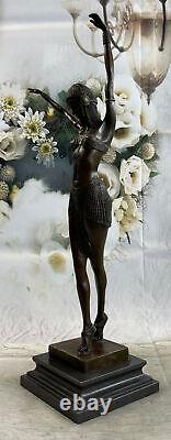 Art Deco Signed Dancer Dancer Bronze Sculpture Marble Statue Figure Figurine