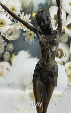 Art Deco Signed Dancer Dancer Bronze Sculpture Marble Statue Figure Figurine