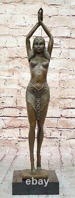 Art Deco Signed Dancer Dancer Bronze Sculpture Marble Statue Figurine