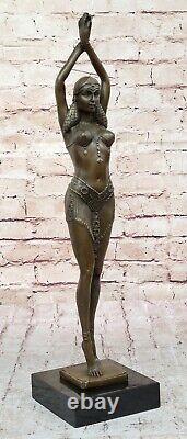 Art Deco Signed Dancer Dancer Bronze Sculpture Marble Statue Figurine