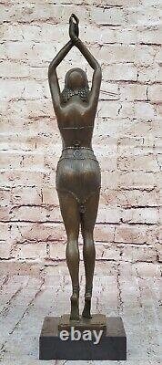 Art Deco Signed Dancer Dancer Bronze Sculpture Marble Statue Figurine