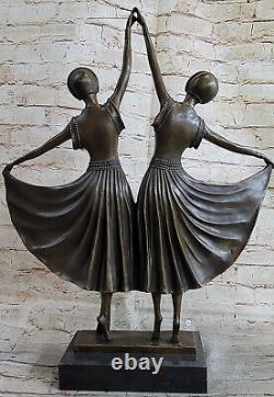 Art Deco Signed Dancer Dancer Bronze Sculpture Marble Statue Figurine.