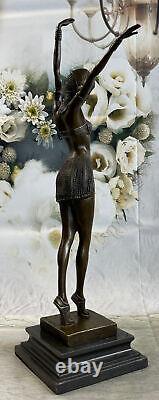 Art Deco Signed Dancer Dancer Bronze Sculpture Marble Statue Figurine