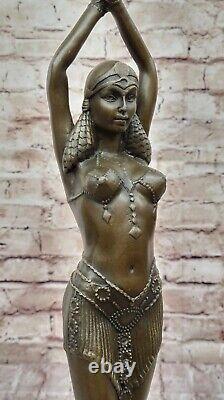 Art Deco Signed Dancer Dancer Bronze Sculpture Marble Statue Figurine