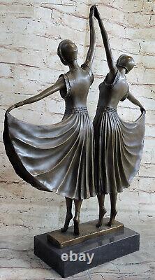 Art Deco Signed Dancer Dancer Bronze Sculpture Marble Statue Figurine.