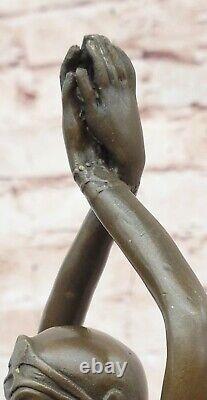 Art Deco Signed Dancer Dancer Bronze Sculpture Marble Statue Figurine