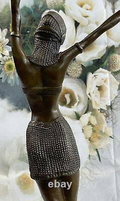 Art Deco Signed Dancer Dancer Bronze Sculpture Marble Statue Figurine