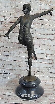 Art Deco Signed Dancer Dancer Bronze Sculpture Marble Statue Figurine Decor