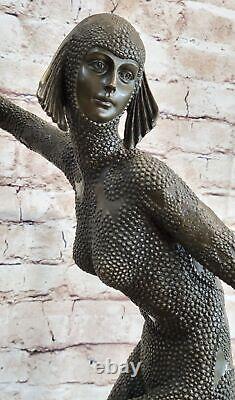 Art Deco Signed Dancer Dancer Bronze Sculpture Marble Statue Figurine Decor