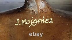 Art Deco Signed Moigniez Bronze Sculpture with Marble Base Figurine