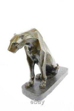 Art Deco Stylised Bronze Sculpture of a Laying Panther Signed H Moore 